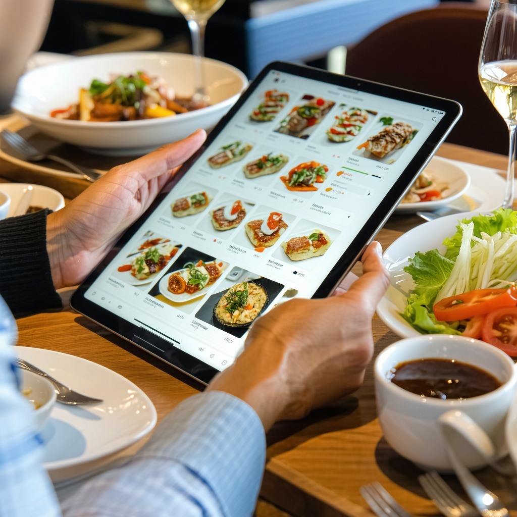 Booking a food on the restaurant with tablet