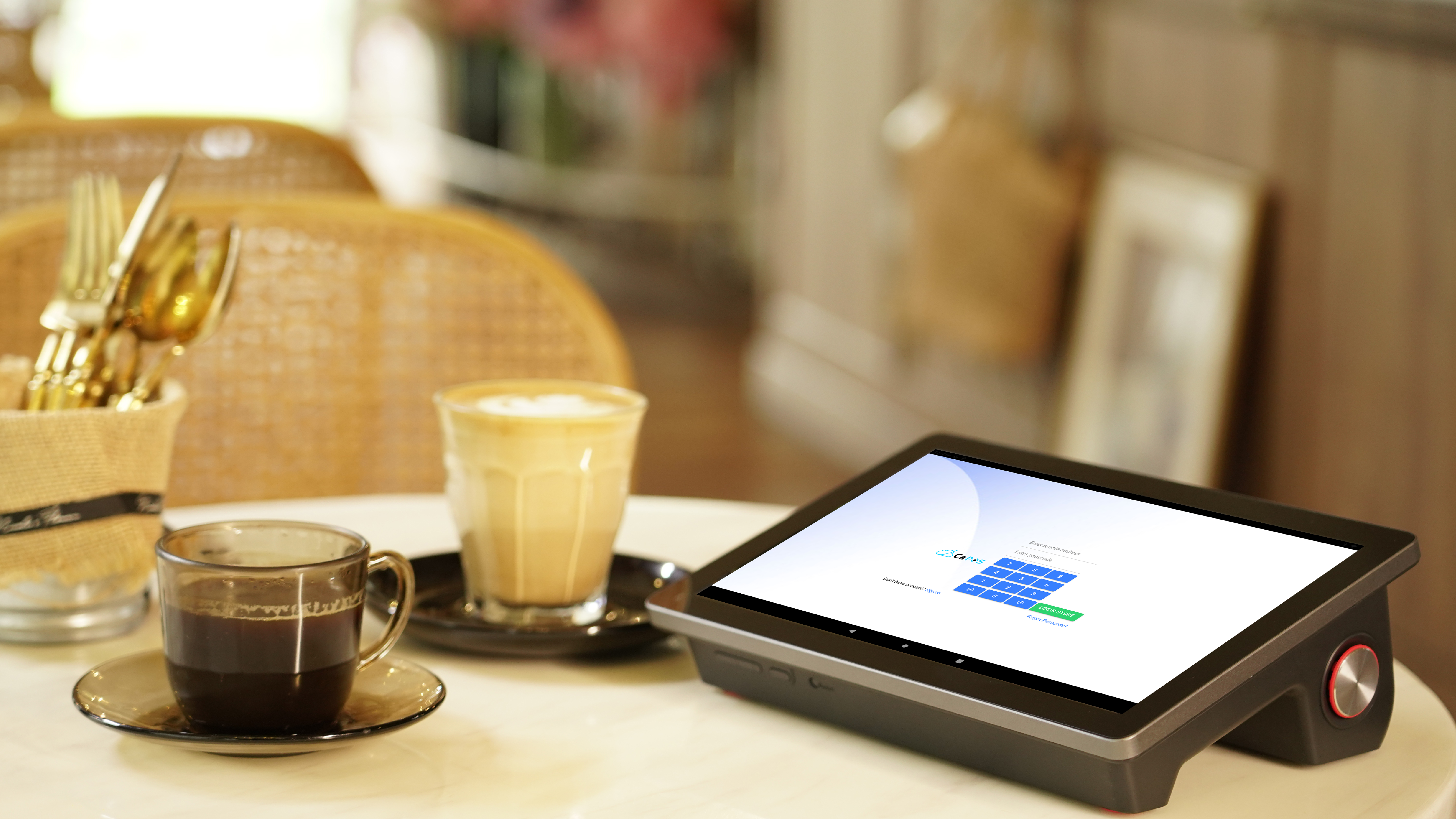 Tablet showing POS system at a café - CaPOS