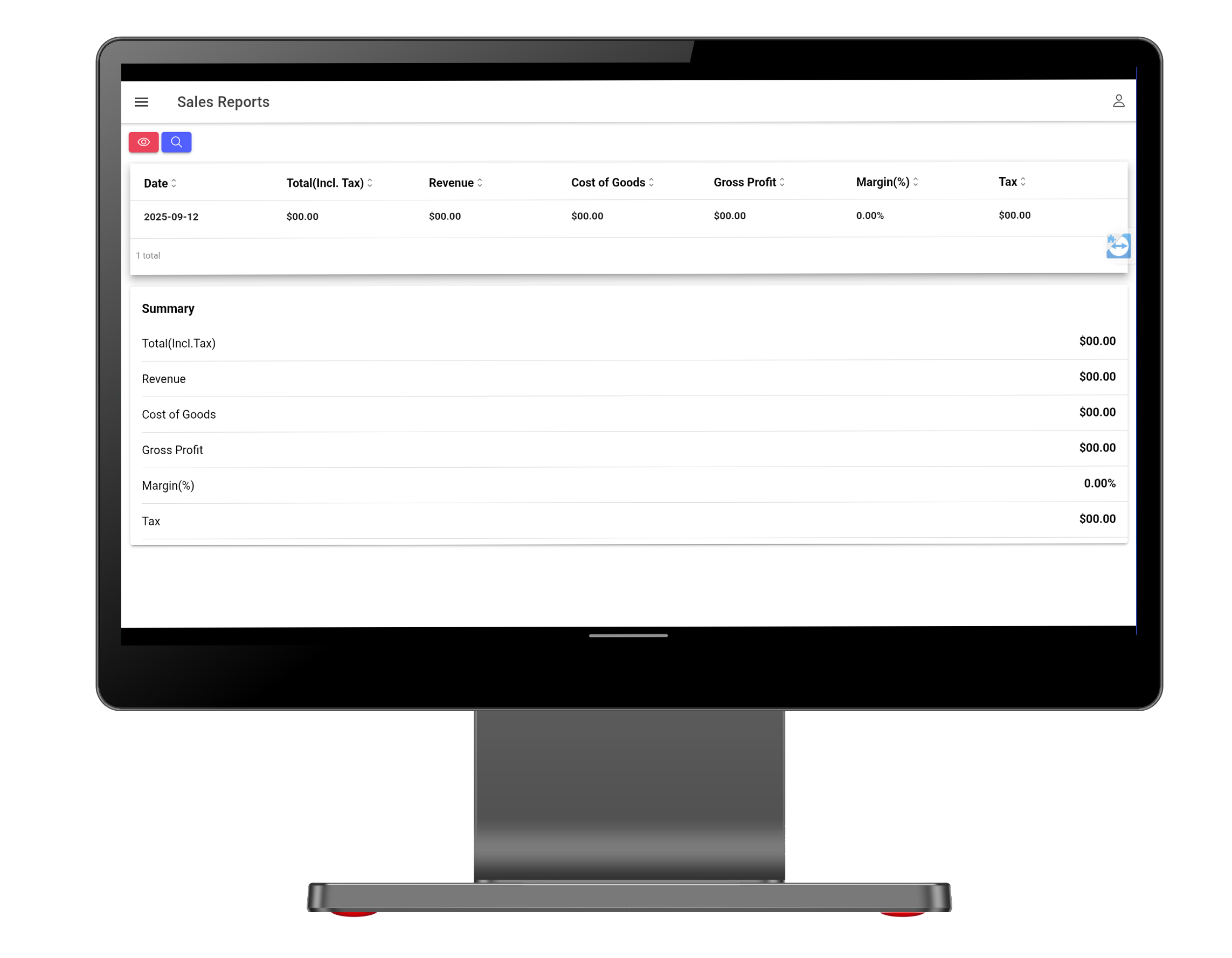 Sales report on screen - CaPOS