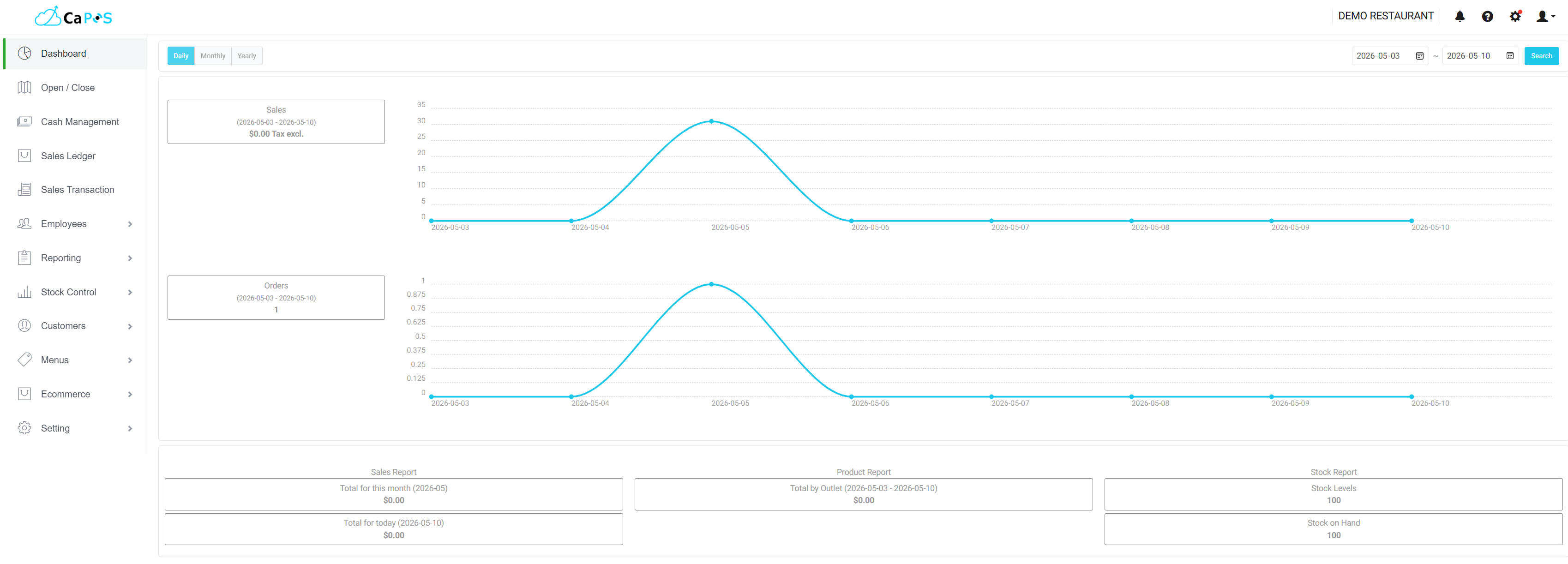 CaPOS Admin Dashboard with all management modules