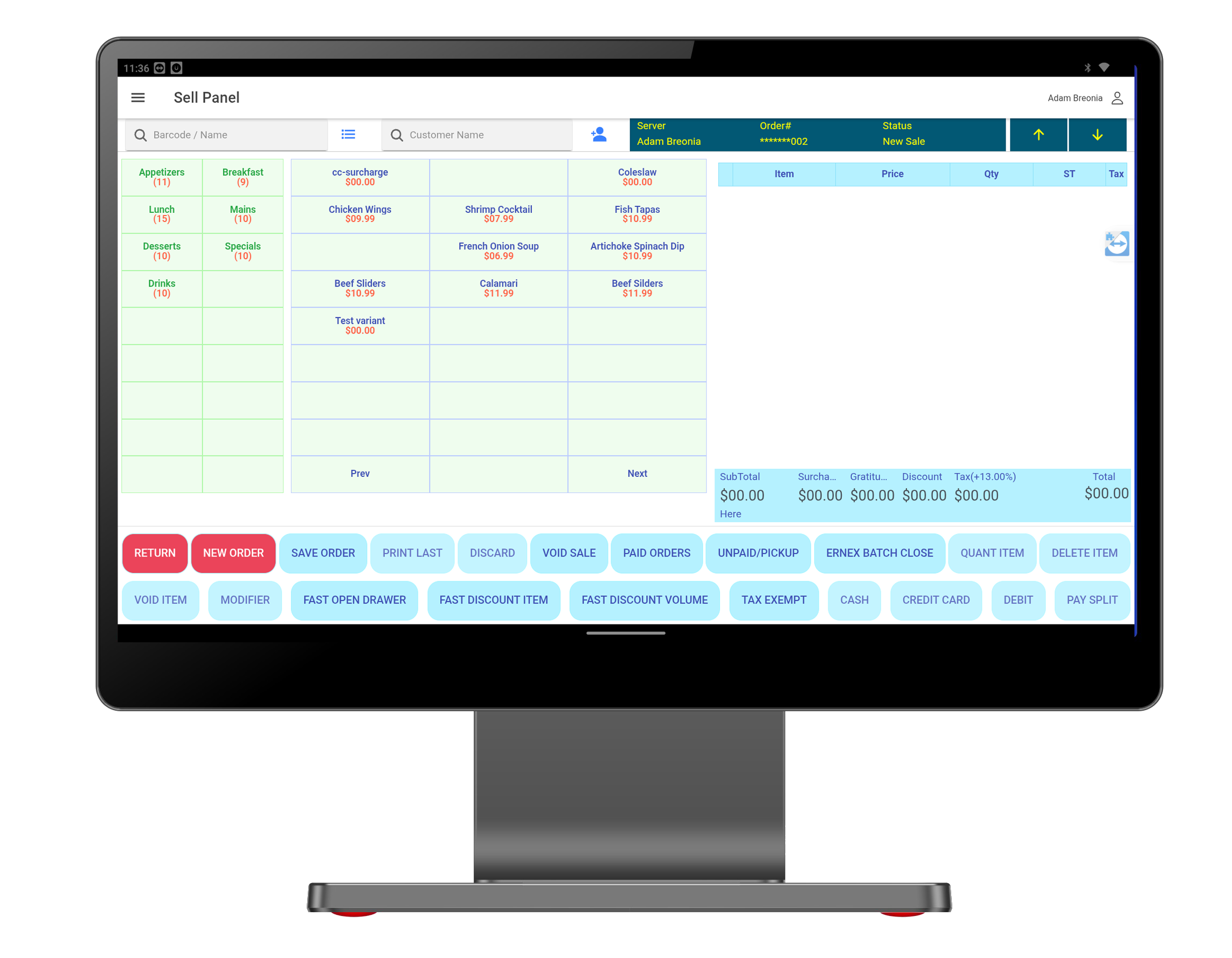POS touchscreen with menu interface - CaPOS