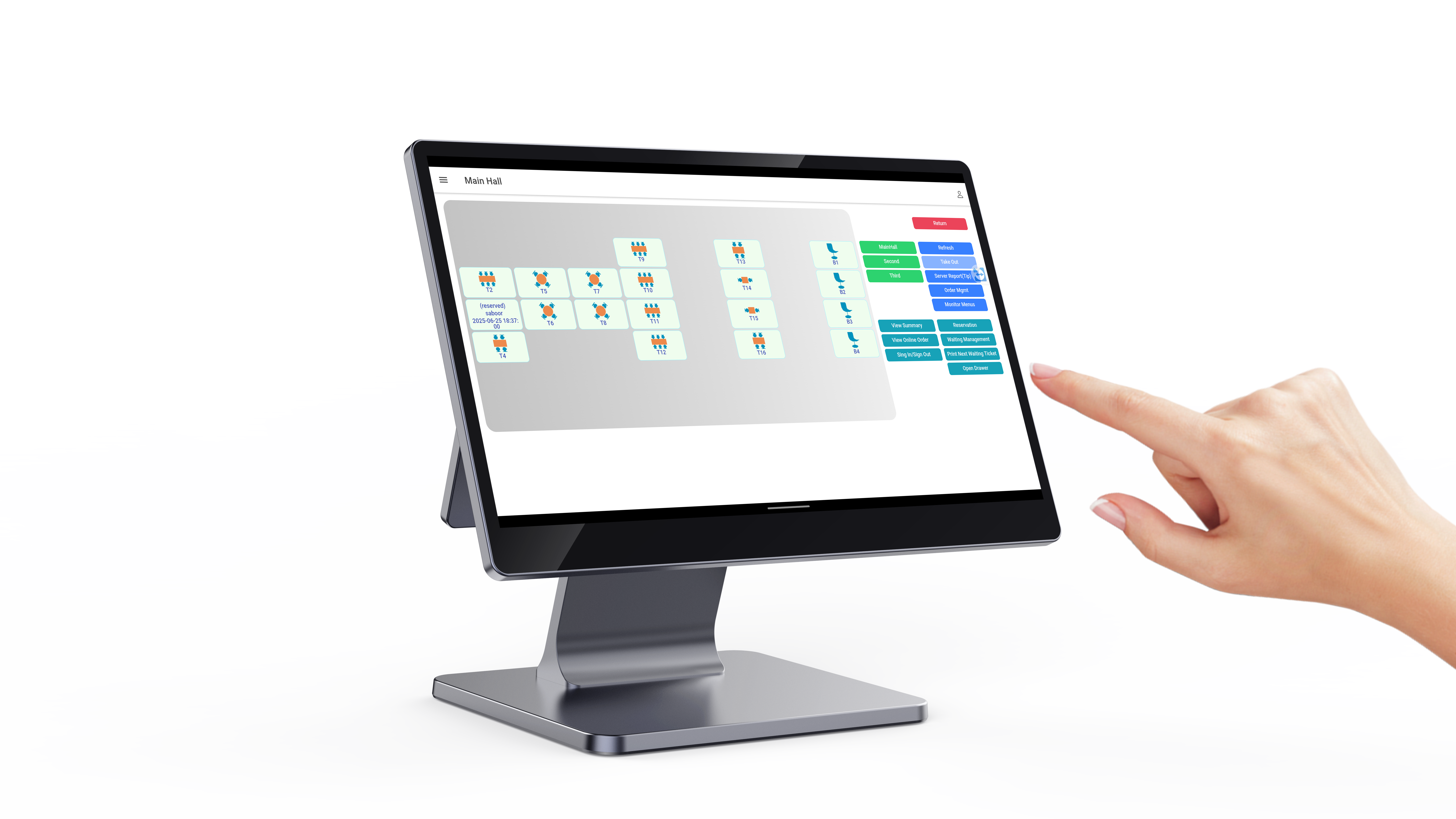 CaPOS Dine-in dashboard with full table layout management