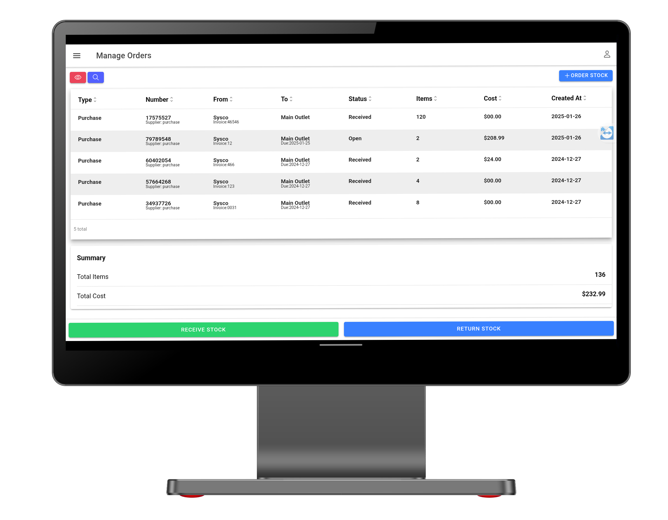 CaPOS reporting dashboard with analytics